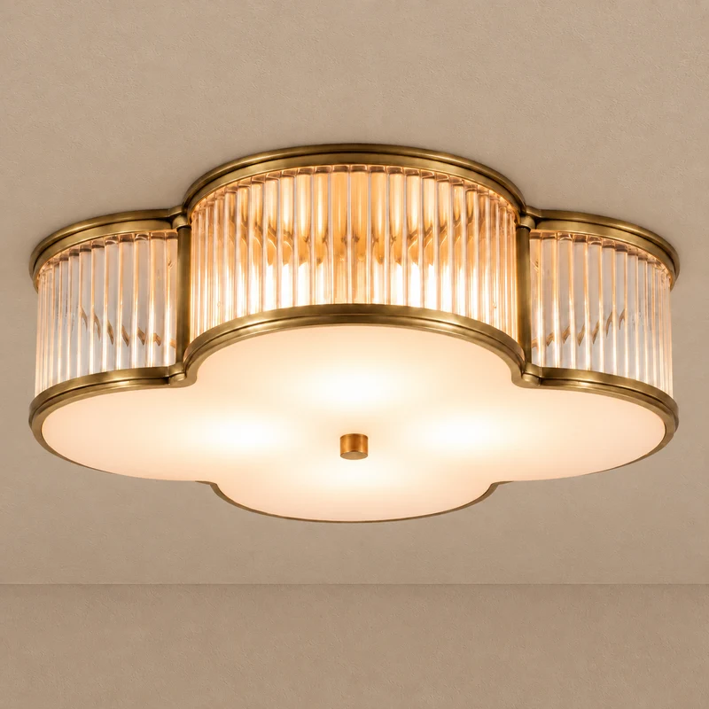Quadrifoglio Fluted Glass Flush Mount | Antique Brass | CLQDF401NBCG