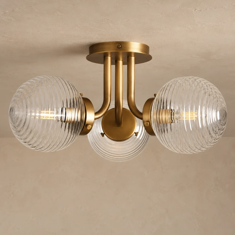 Sfera Tre Flush Mount | Ribbed Glass & Brass | CLSF4903BR