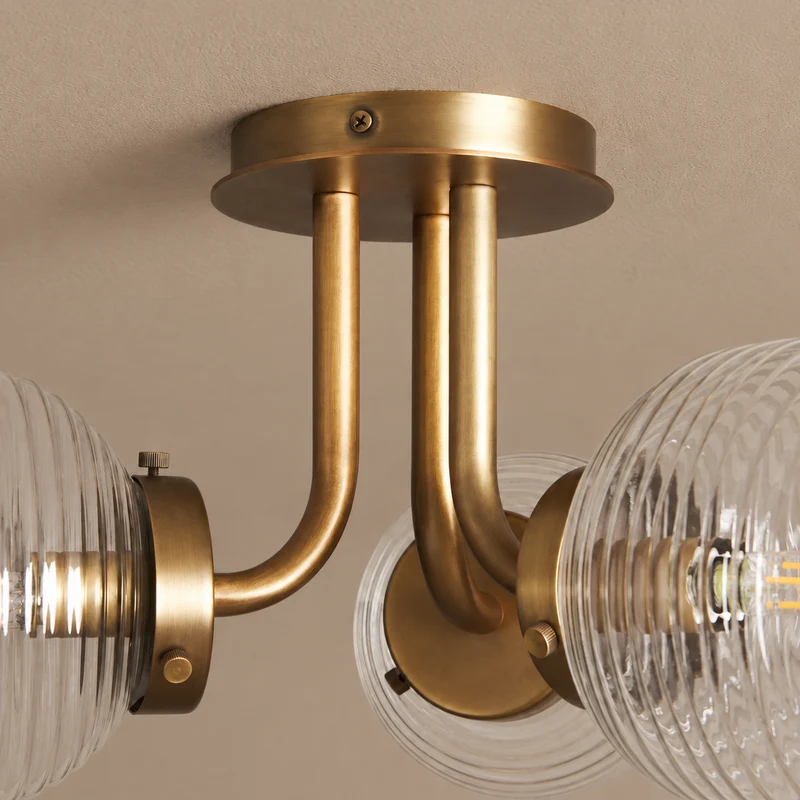 Sfera Tre Flush Mount | Ribbed Glass & Brass | CLSF4903BR