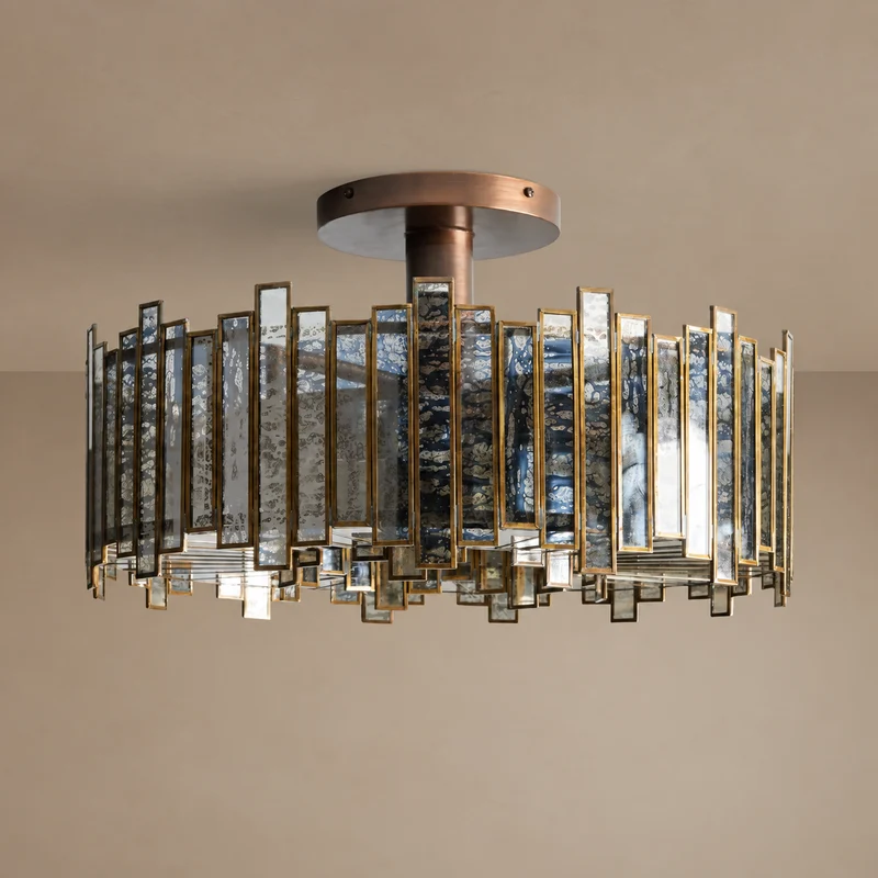 Specchio Antiquato Flush Mount | Antique Brass & Mirrored Glass | CLSPC2012