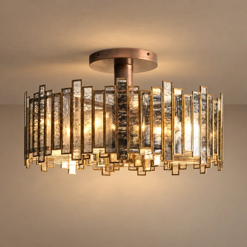 Specchio Antiquato Flush Mount | Antique Brass & Mirrored Glass | CLSPC2012