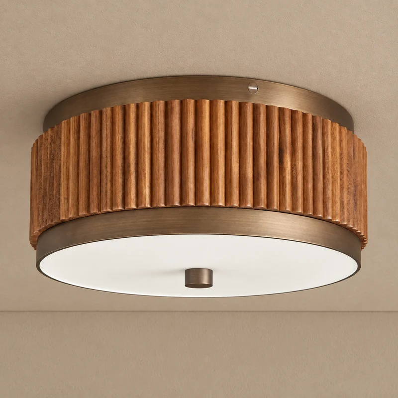 Canneto Fluted Wood Flush Mount | Brass & Glass | CLCNT120BR