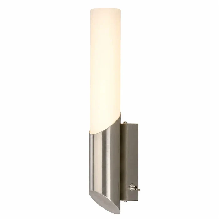 Bad Wandleuchte SPLASH nickel-matt mit Schalter – E14 Wandfackel aus Milchglas – 30 cm