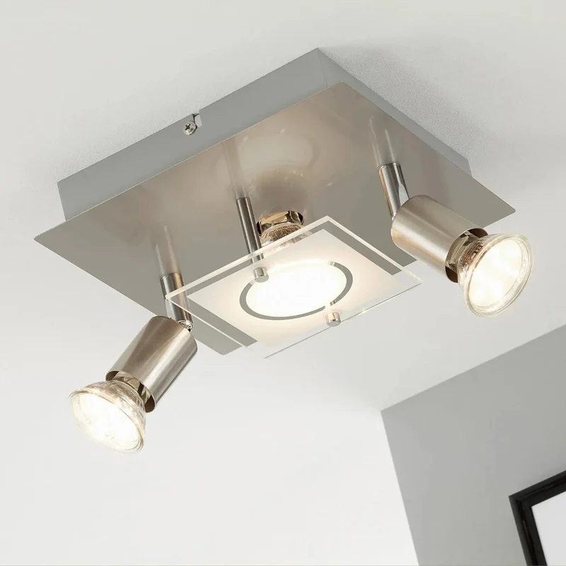 LED Deckenleuchte eckig mit Strahlern START 3flg nickel matt