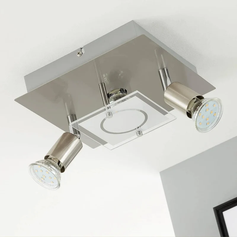 LED Deckenleuchte eckig mit Strahlern START 3flg nickel matt