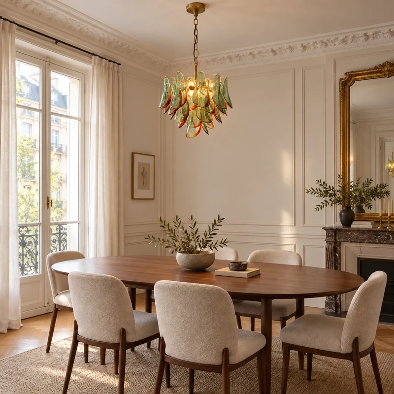 The Solenne Chandelier | Multi-Light Glass & Brass | CLND005