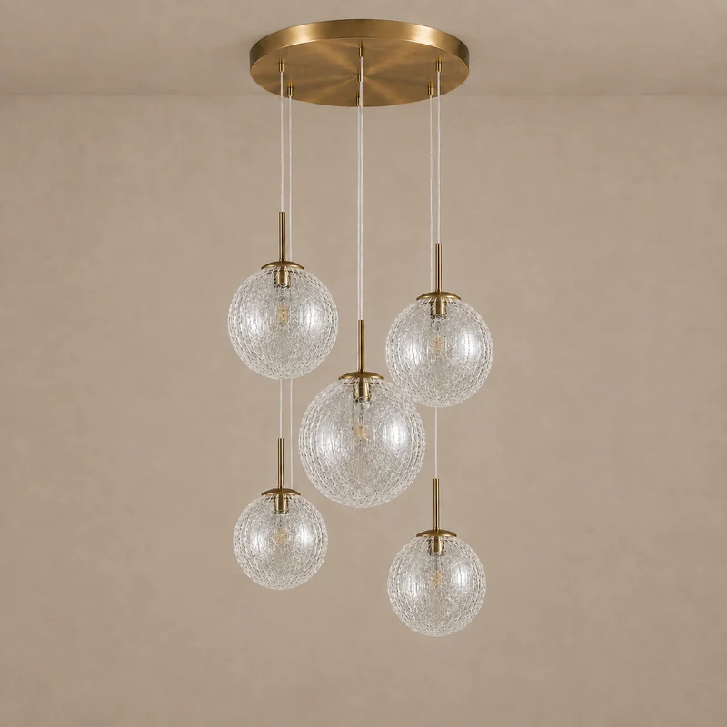 The Chromia Pendant | 5-Light Colored Glass & Brass | CLND008