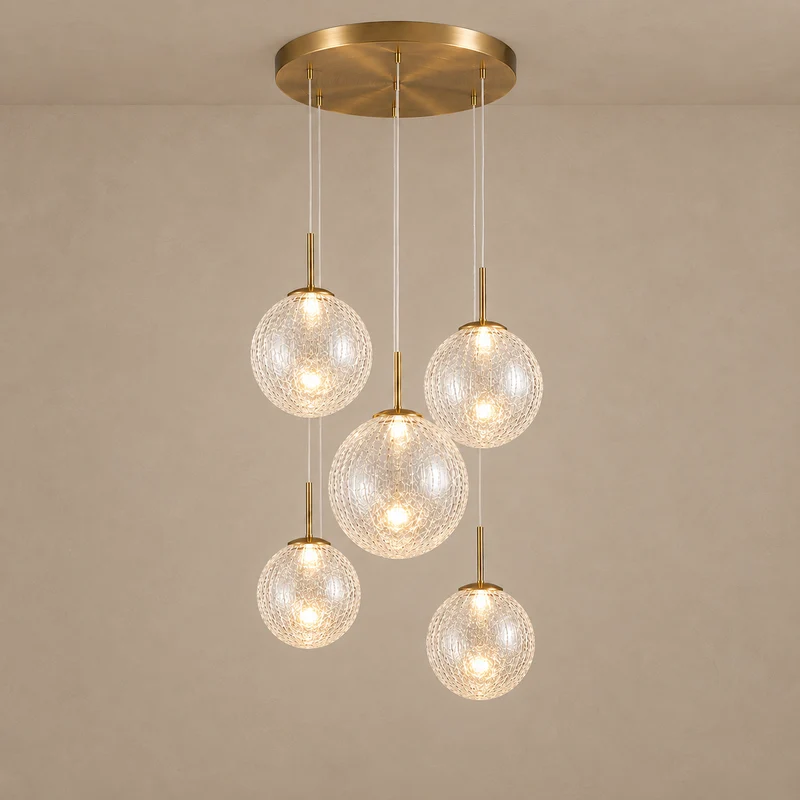 The Chromia Pendant | 5-Light Colored Glass & Brass | CLND008