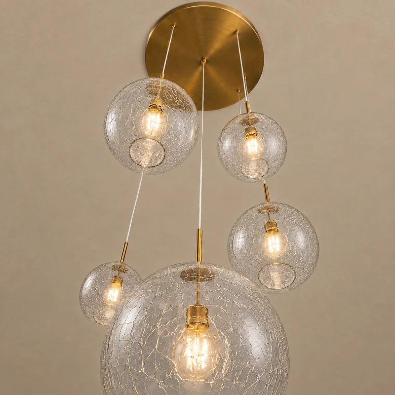 The Chromia Pendant | 5-Light Colored Glass & Brass | CLND008