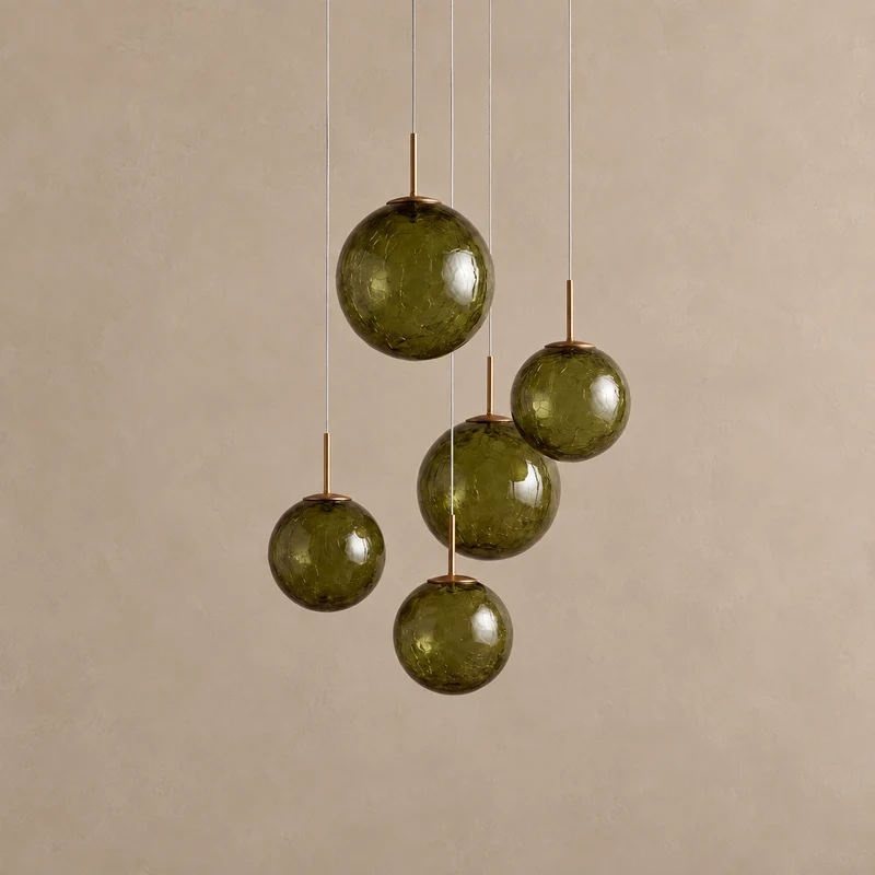 The Chromia Pendant | 5-Light Colored Glass & Brass | CLND008