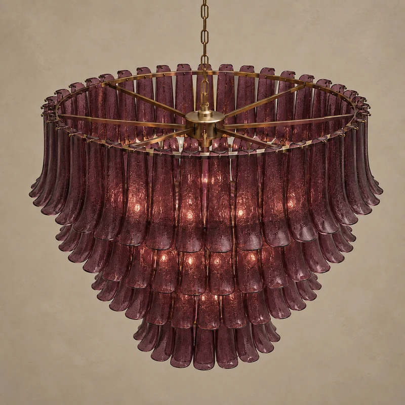 The Orbis Chandelier | Sculptural Burgundy Glass & Brass | CLND006