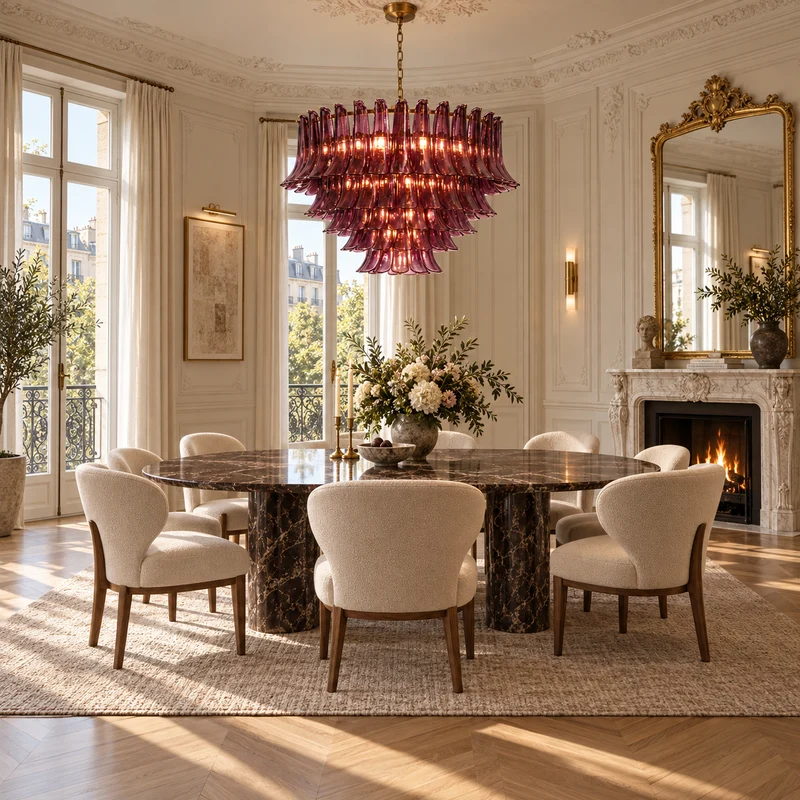 The Orbis Chandelier | Sculptural Burgundy Glass & Brass | CLND006