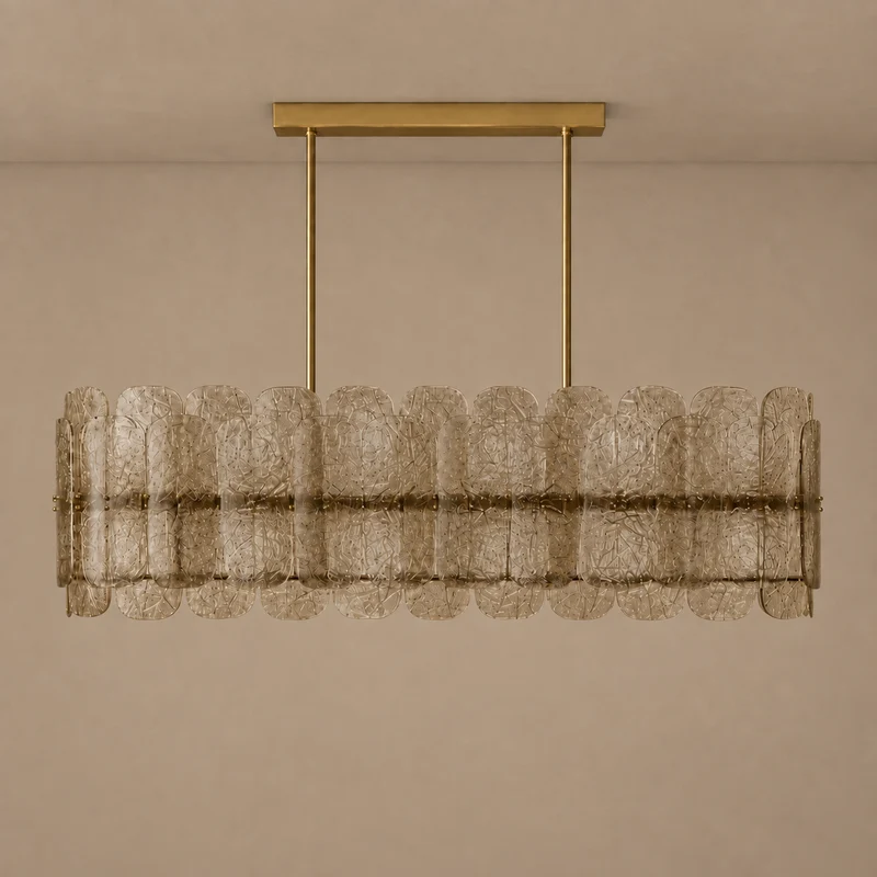 The Nocturne Linear Chandelier | Smoky Art Glass & Brass | CLND008L