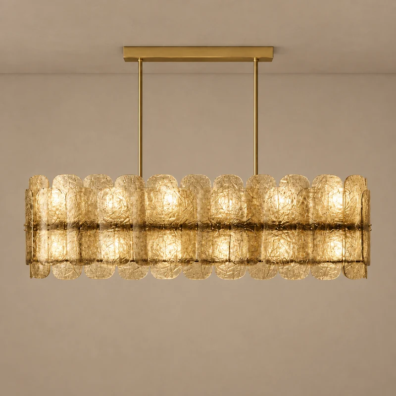 The Nocturne Linear Chandelier | Smoky Art Glass & Brass | CLND008L