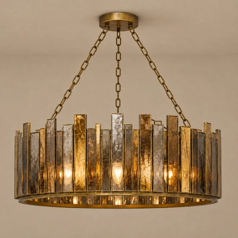 The Solstice Chandelier | Mirrored Glass & Brass | CLSOL091BR