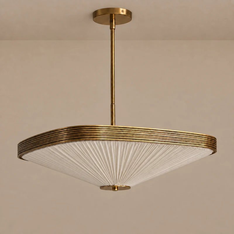 Pleated Fabric & Aged Brass Chandelier | CLFAB50