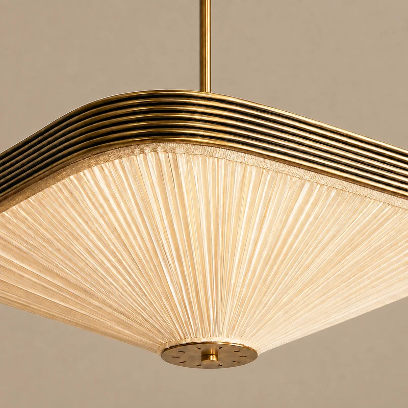 Pleated Fabric & Aged Brass Chandelier | CLFAB50
