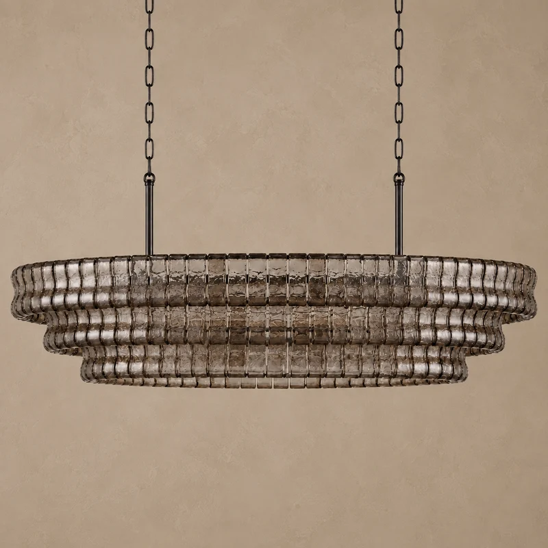 Bellatrix Long Chandelier | Amber Curved Glass | CLND019