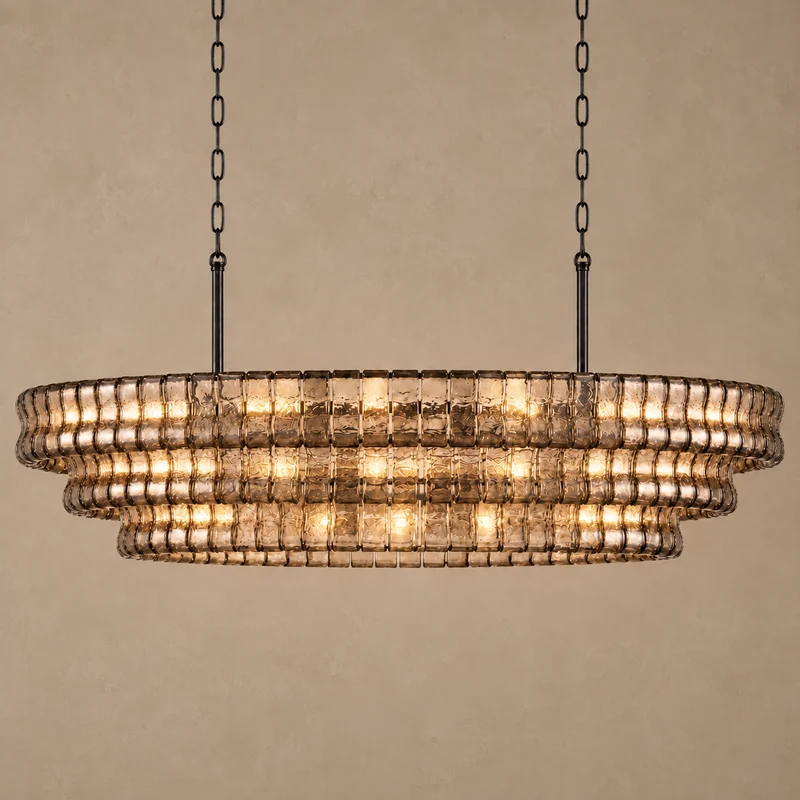 Bellatrix Long Chandelier | Amber Curved Glass | CLND019