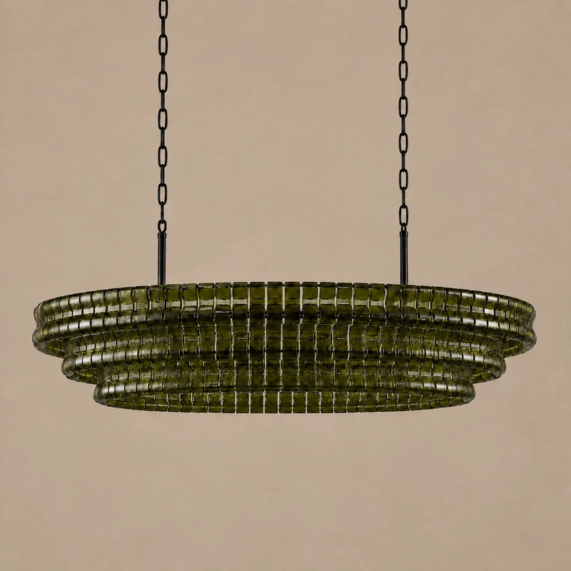 Bellatrix Long Chandelier | Green Curved Glass | CLND020G