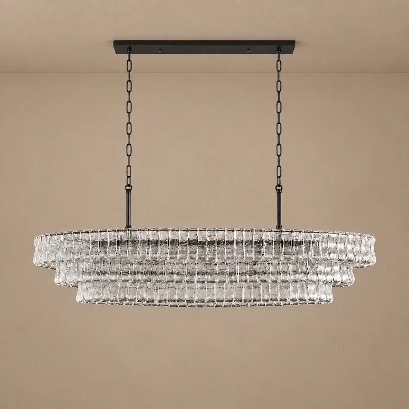Bellatrix Long Chandelier | Clear Curved Glass | CLND021C