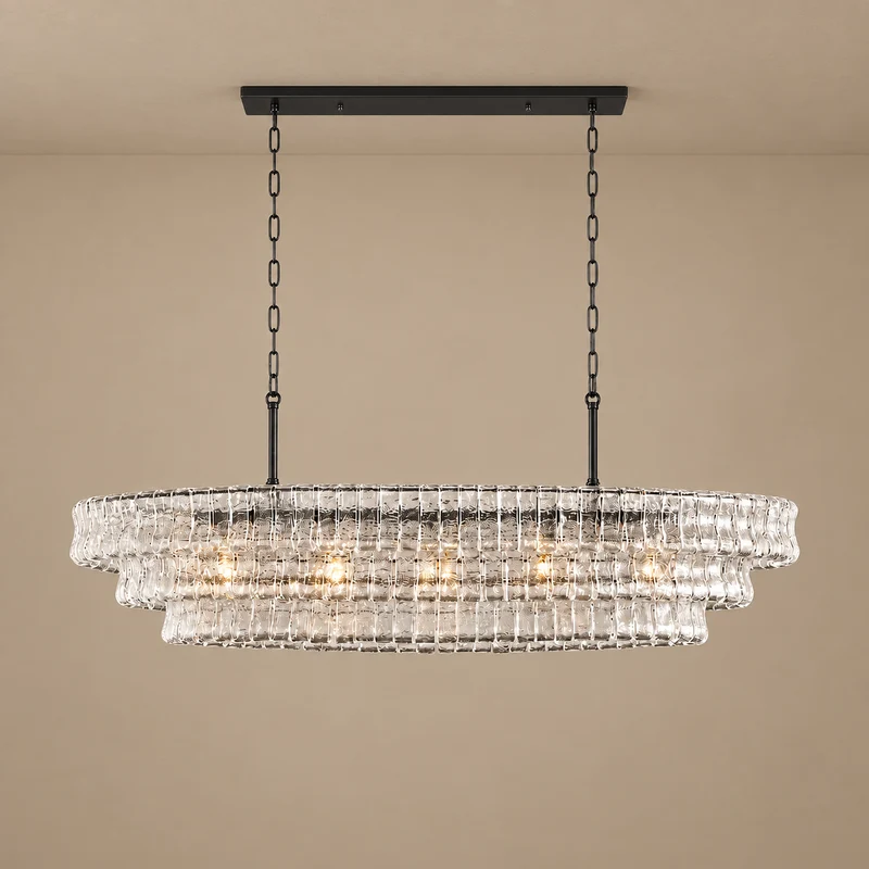 Bellatrix Long Chandelier | Clear Curved Glass | CLND021C
