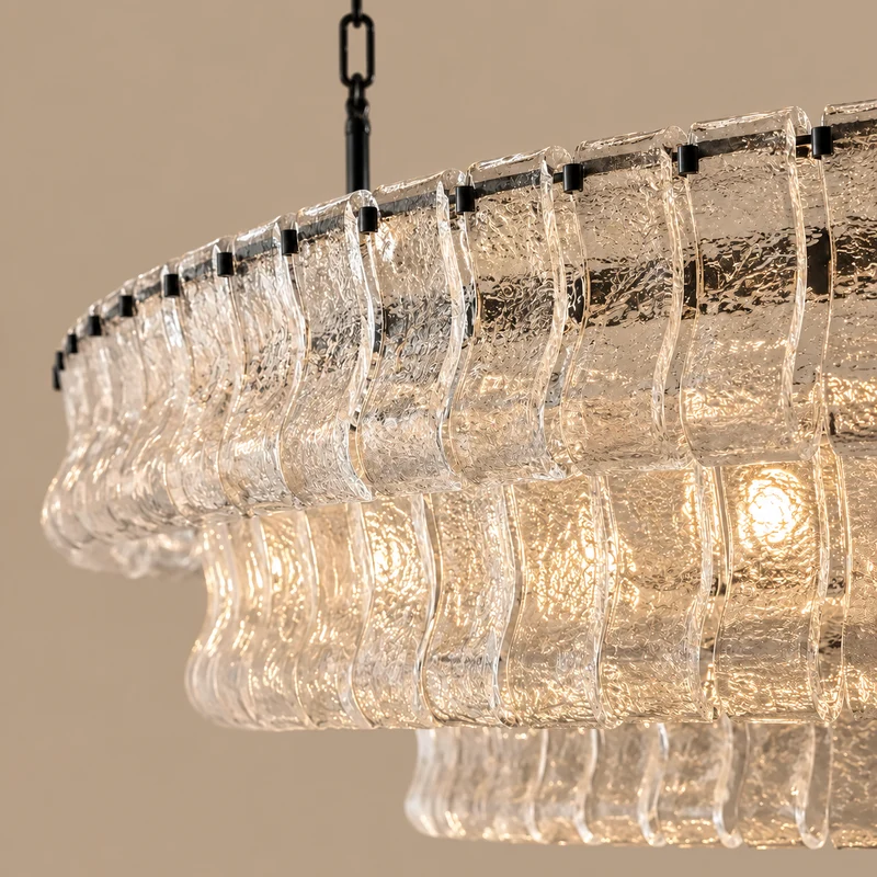 Bellatrix Long Chandelier | Clear Curved Glass | CLND021C