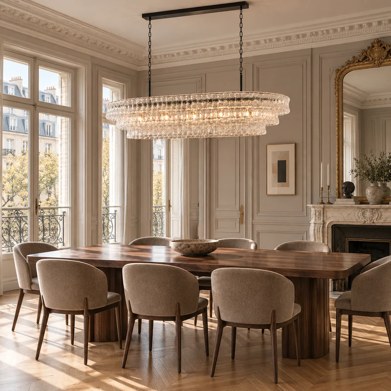 Bellatrix Long Chandelier | Clear Curved Glass | CLND021C