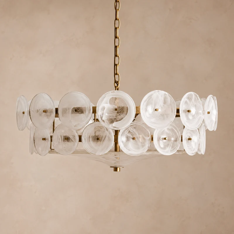 Milk Murano-Style Glass Disc Chandelier | Stainless Steel | CLKOPS204M