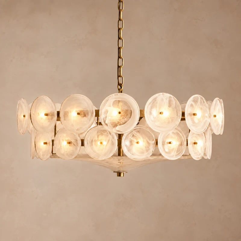 Milk Murano-Style Glass Disc Chandelier | Stainless Steel | CLKOPS204M