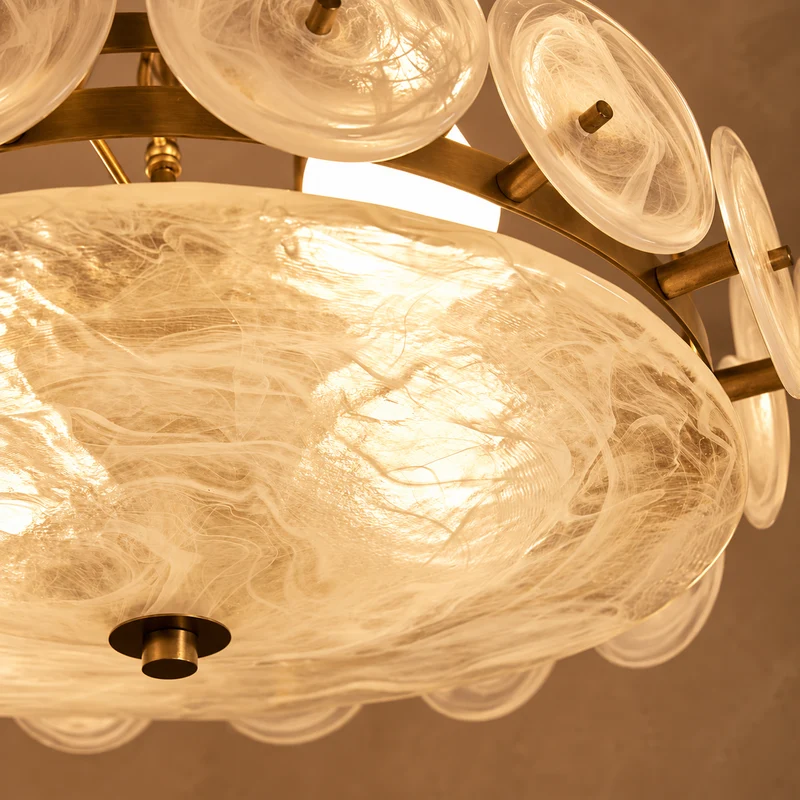 Milk Murano-Style Glass Disc Chandelier | Stainless Steel | CLKOPS204M