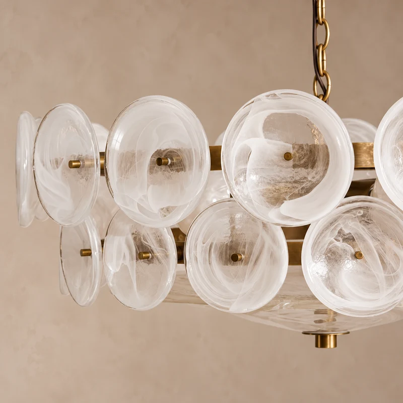 Milk Murano-Style Glass Disc Chandelier | Stainless Steel | CLKOPS204M