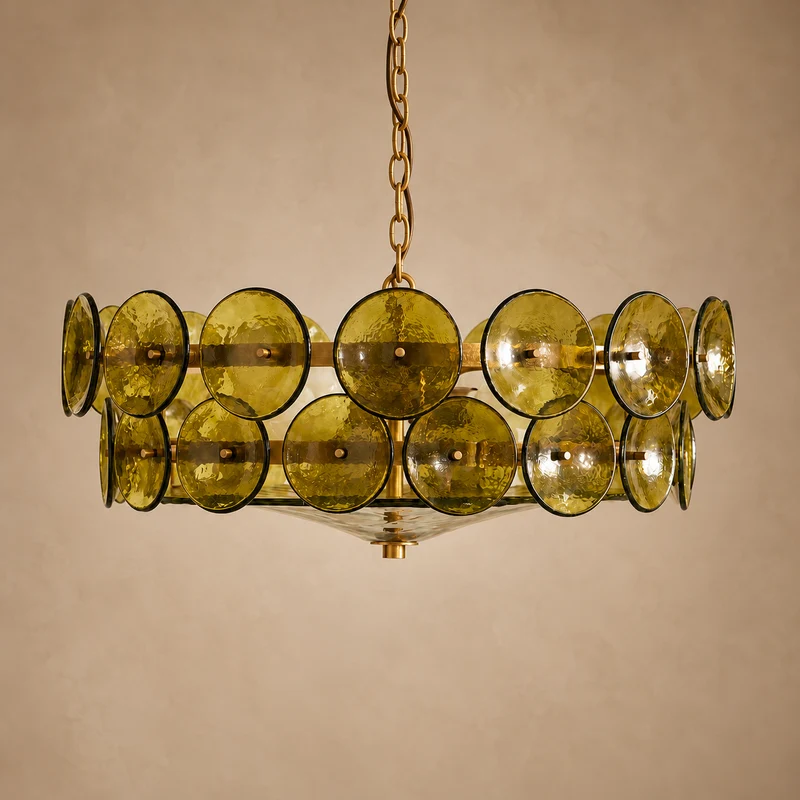 Olive Murano-Style Glass Disc Chandelier | Stainless Steel | CLKOPS203O