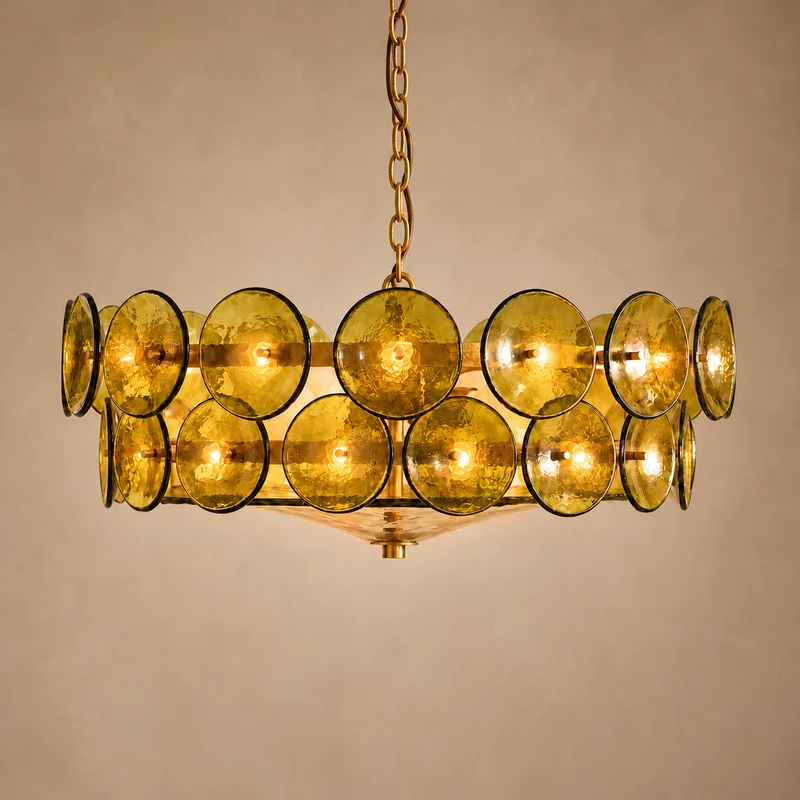 Olive Murano-Style Glass Disc Chandelier | Stainless Steel | CLKOPS203O