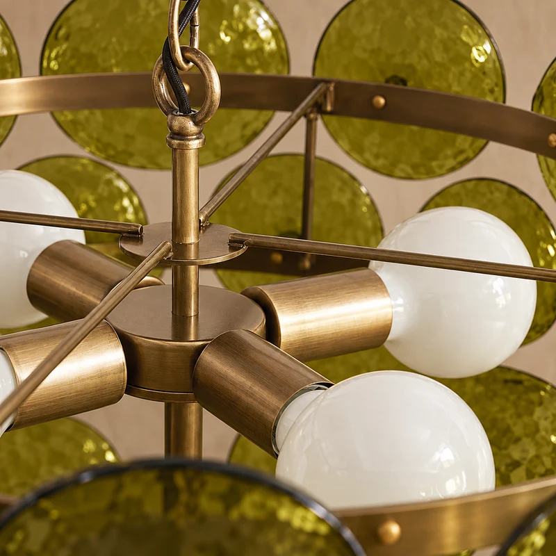 Olive Murano-Style Glass Disc Chandelier | Stainless Steel | CLKOPS203O