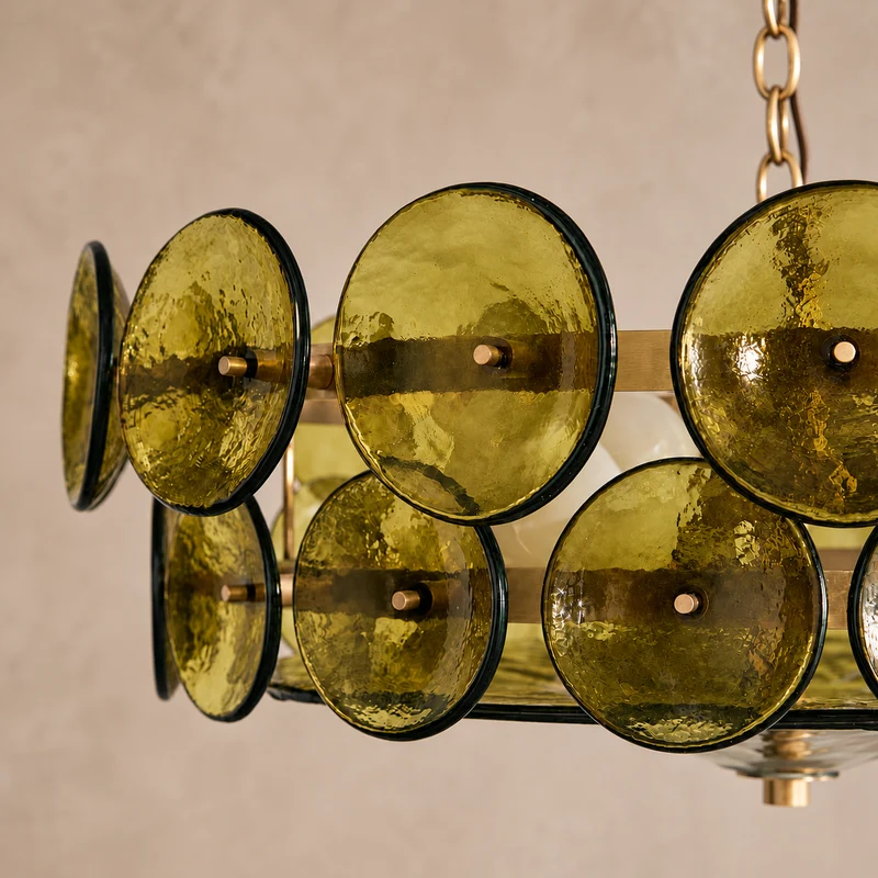 Olive Murano-Style Glass Disc Chandelier | Stainless Steel | CLKOPS203O
