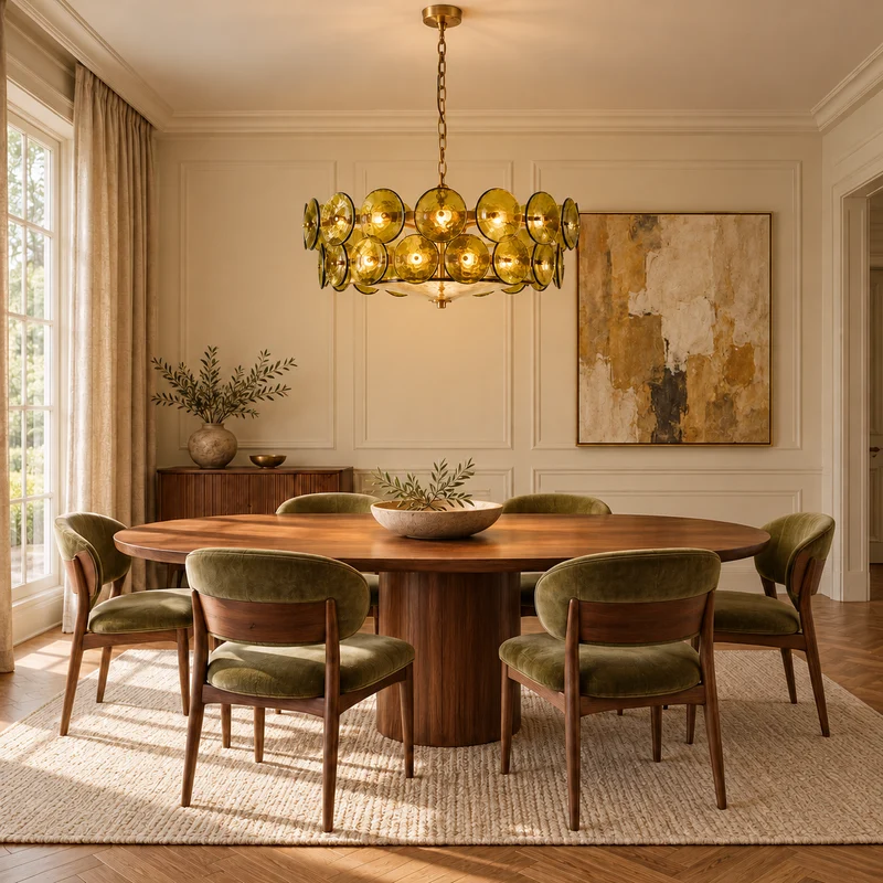 Olive Murano-Style Glass Disc Chandelier | Stainless Steel | CLKOPS203O