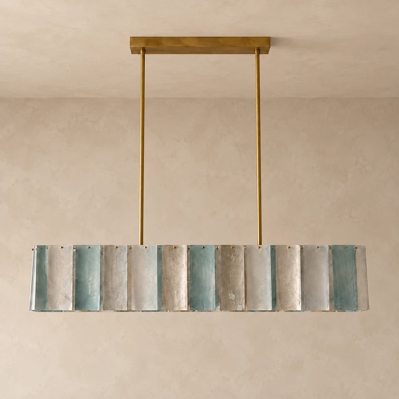 Green Glass Disc Linear Chandelier | Stainless Steel | CLKJH6786G
