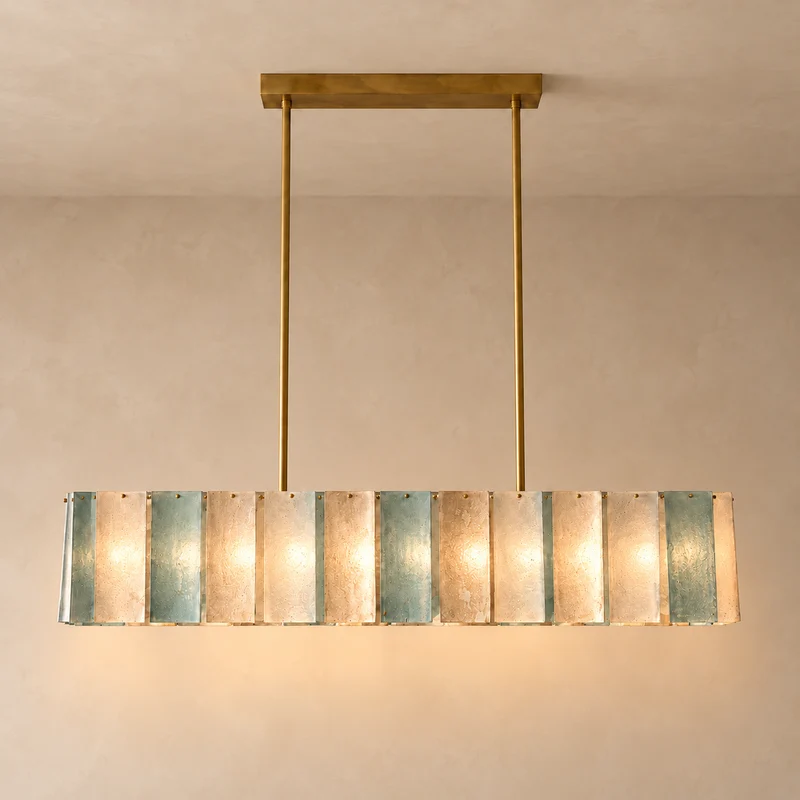 Green Glass Disc Linear Chandelier | Stainless Steel | CLKJH6786G