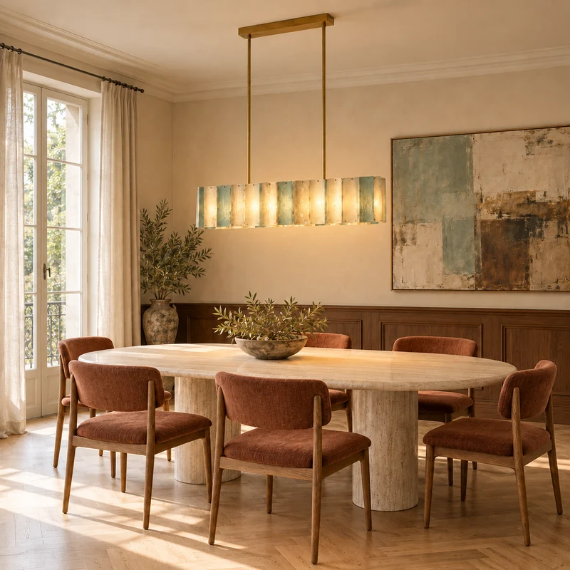 Green Glass Disc Linear Chandelier | Stainless Steel | CLKJH6786G