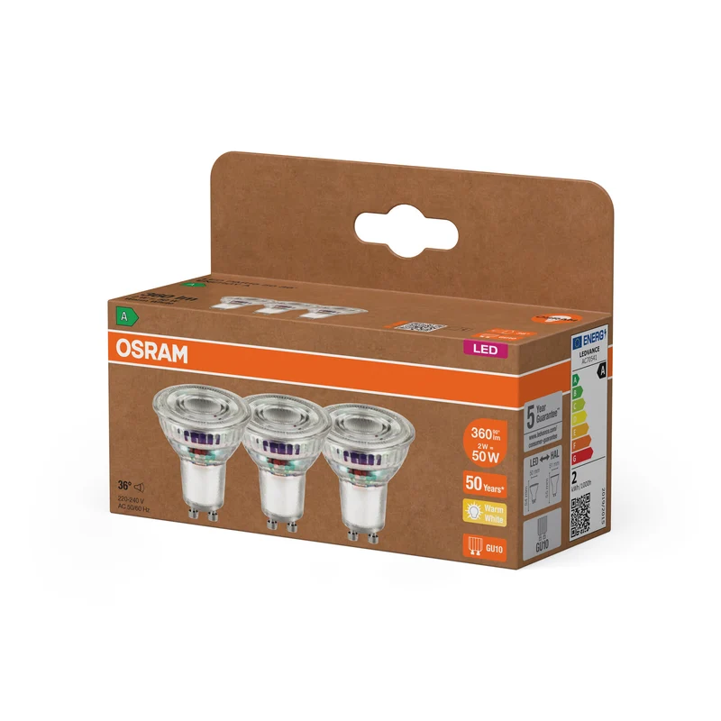 OSRAM LED PAR16-Form, LED-Spot, 2 W, (ex 50 W), 360 lm, Warmweiß, 2700 K, Energieeffizienzklasse: A, 50000 h, 3er
