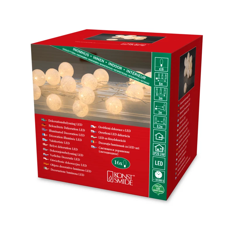 Konstsmide LED-Dekolichterkette, Baumwollkugeln, 6cm