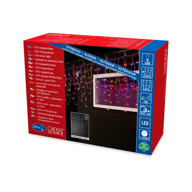 Konstsmide LED-Eisregen Lichtervorhang, 200 bunte Dioden
