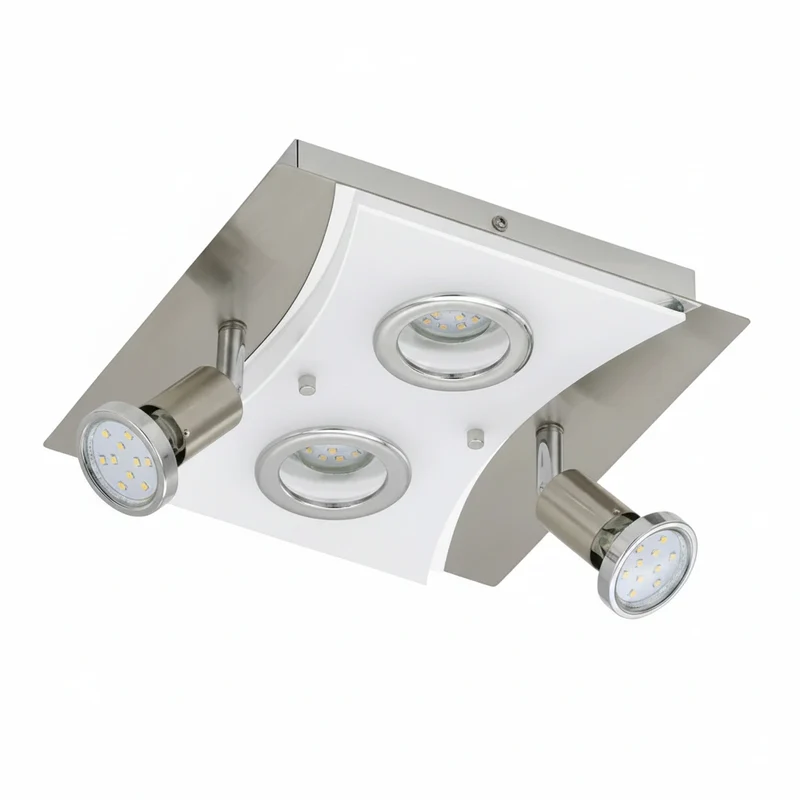 LED Deckenleuchte eckig mit Strahlern RIPOSO 4flg nickel matt