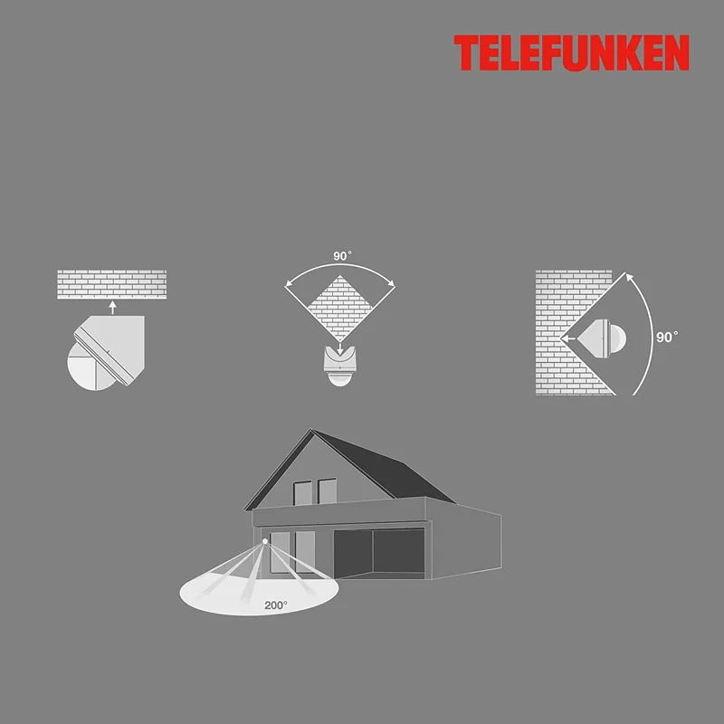 Telefunken Außen-Bewegungsmelder 200° – 12 m, IP44, Eckmontage, Weiß