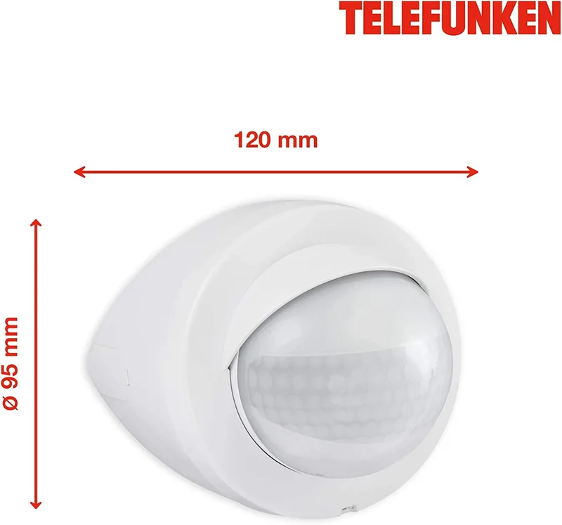 Telefunken Außen-Bewegungsmelder 200° – 12 m, IP44, Eckmontage, Weiß