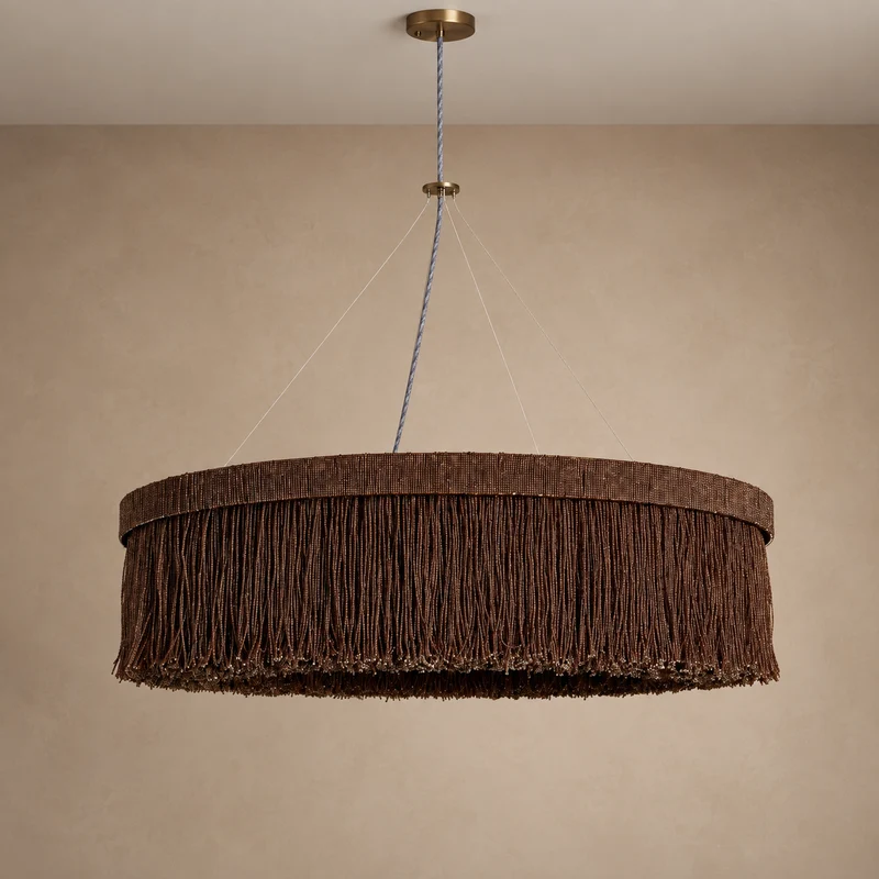 The Halo XII Chandelier | Burgundy Rattan Ring | CLND010
