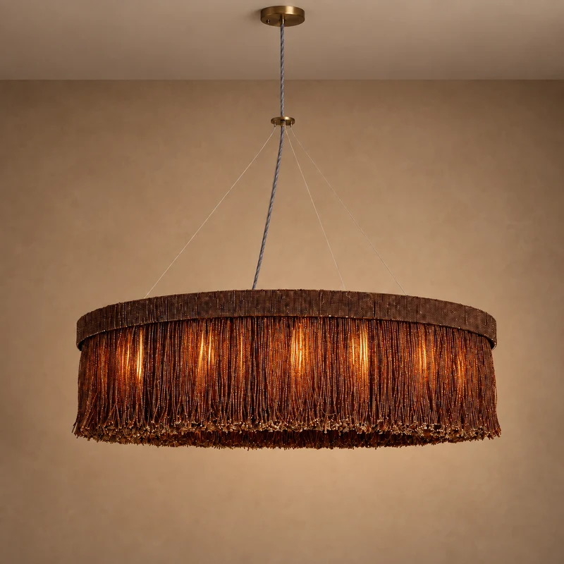 The Halo XII Chandelier | Burgundy Rattan Ring | CLND010
