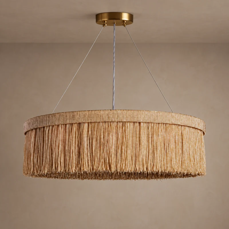 The Elara Chandelier | Beige Rattan Ring | CLND011