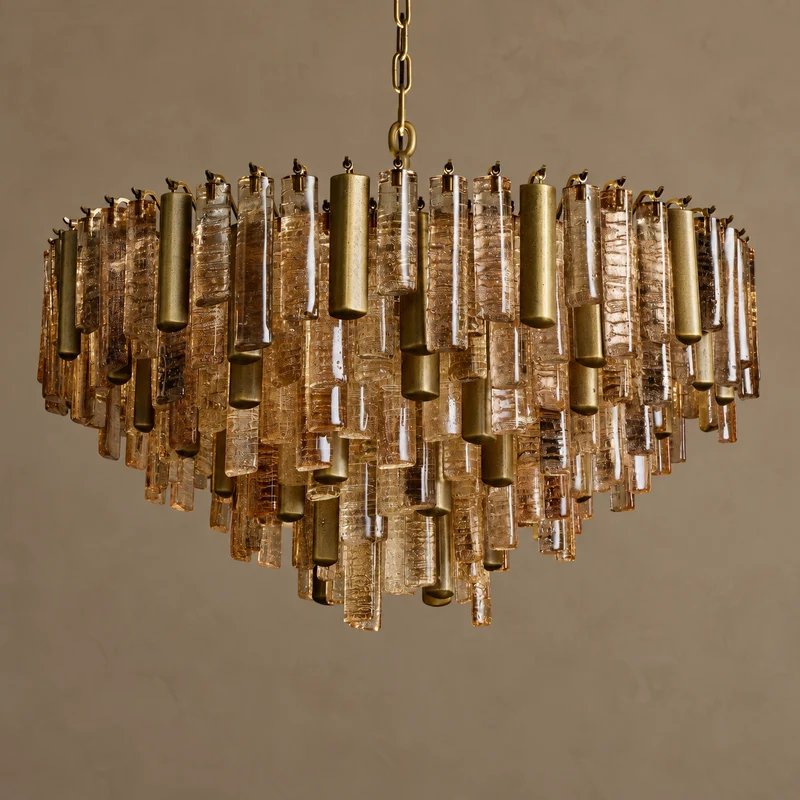 The Veneziana Chandelier | Amber Cast Glass & Antique Brass | CLVNZCH